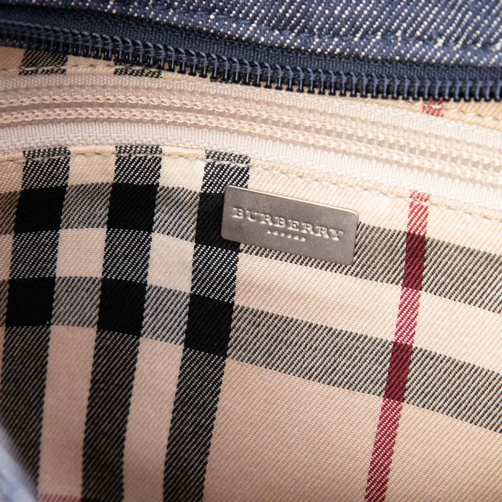 Burberry House Check Trimmed Denim Shoulder Bag Blue Very good - Box View
