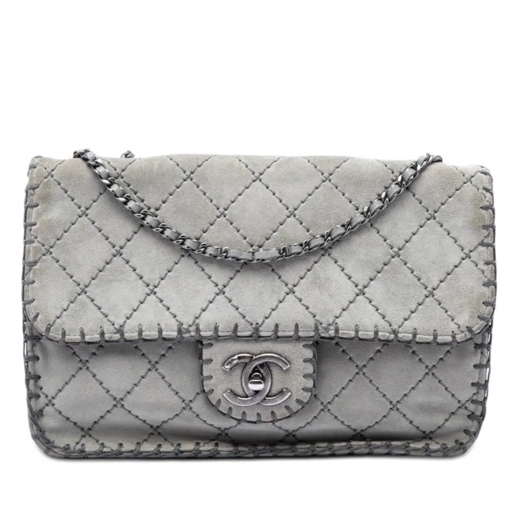 Chanel Medium CC Quilted Suede Whipstitch Single Flap MultiColor Leather Very good - Front View