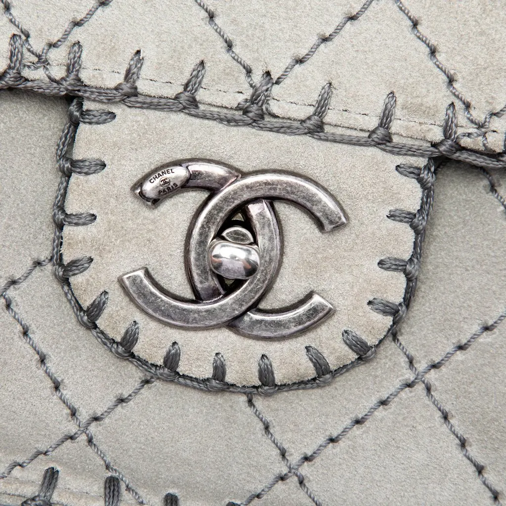 Chanel Medium CC Quilted Suede Whipstitch Single Flap MultiColor Leather Very good - Box View