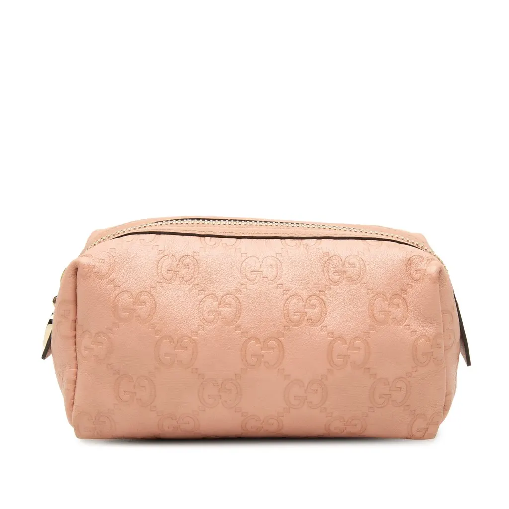 Gucci Guccissima Cosmetic Pouch Pink Leather Very good - Front View