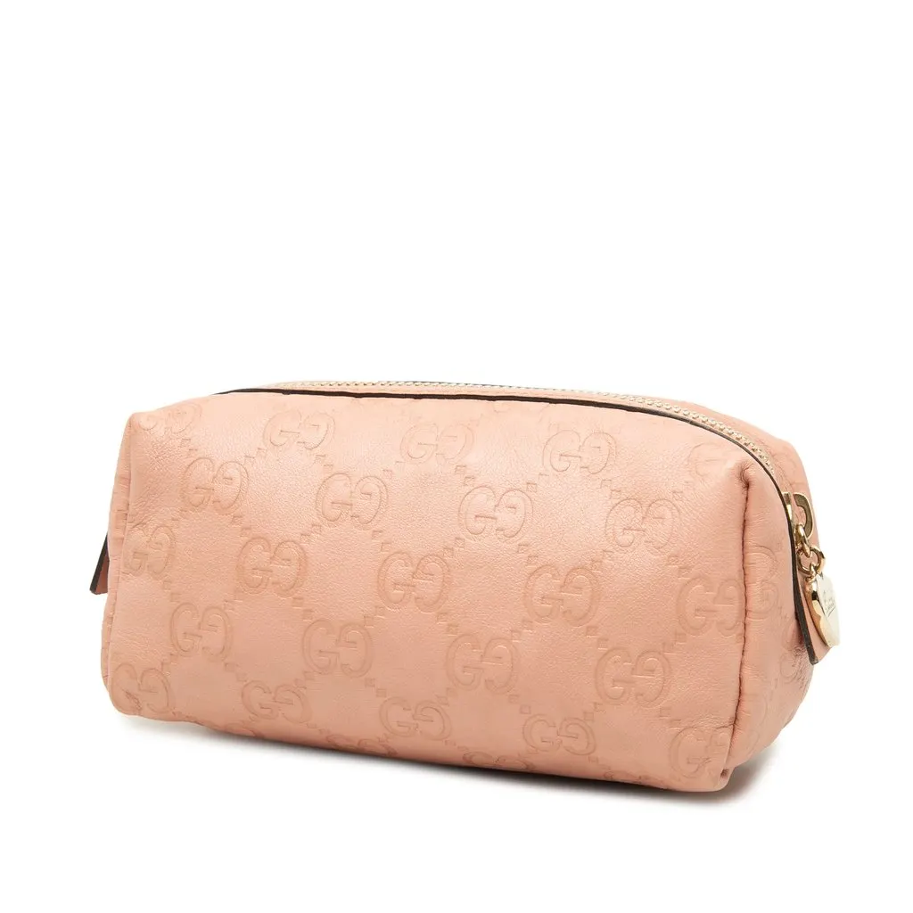 Gucci Guccissima Cosmetic Pouch Pink Leather Very good - Back View