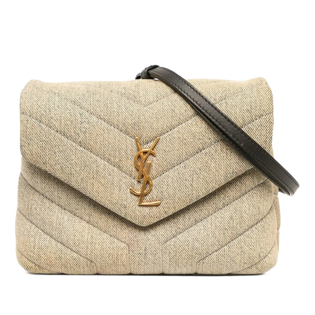 Saint Laurent Toy Matelasse Denim Monogram LouLou Crossbody Blue Denim Good - Front View