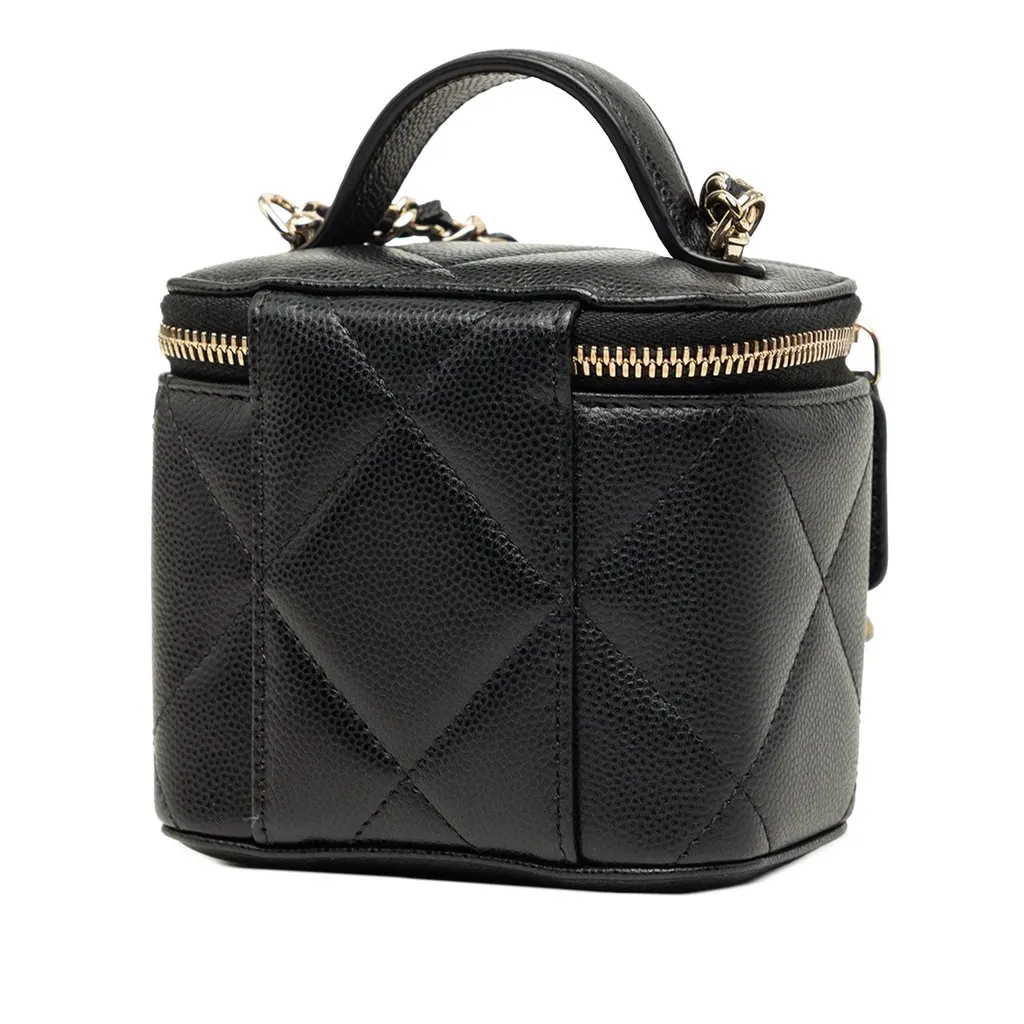 Chanel Mini CC Quilted Caviar Top Handle Vanity Case With Chain Black Leather Very good - Back View