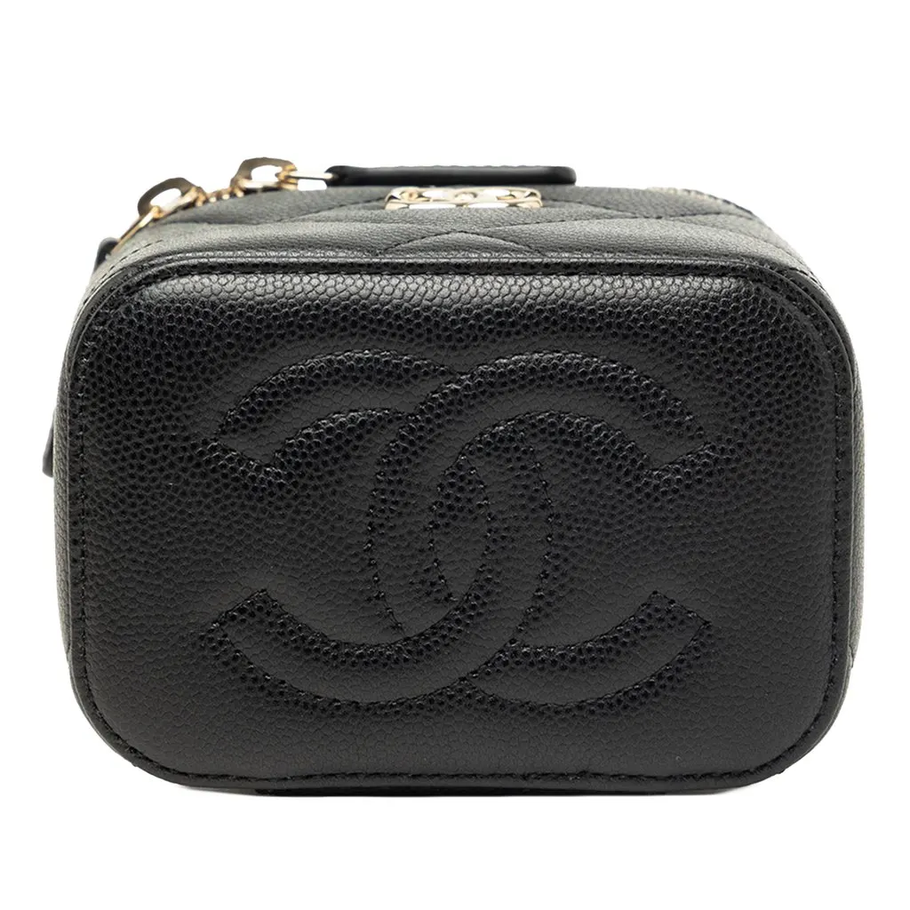 Chanel Mini CC Quilted Caviar Top Handle Vanity Case With Chain Black Leather Very good - Inside View