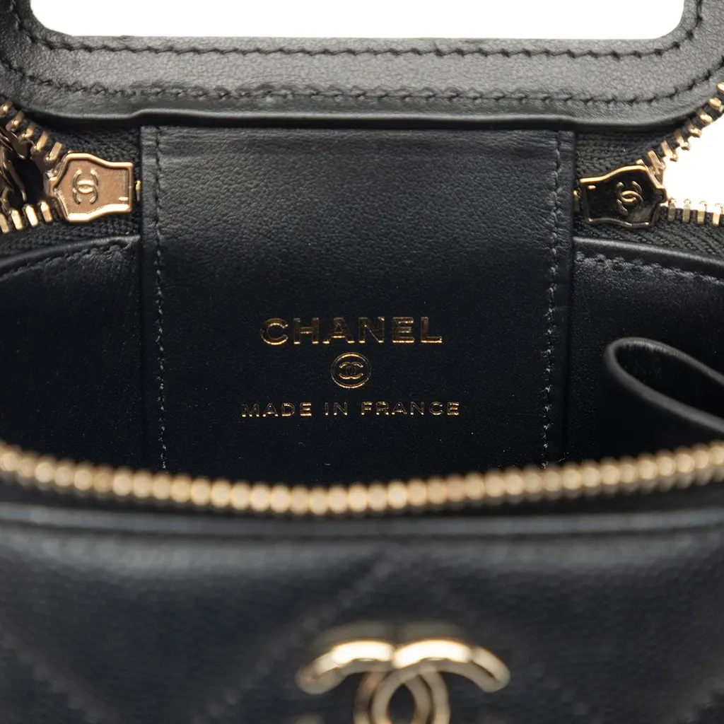 Chanel Mini CC Quilted Caviar Top Handle Vanity Case With Chain Black Leather Very good - Box View