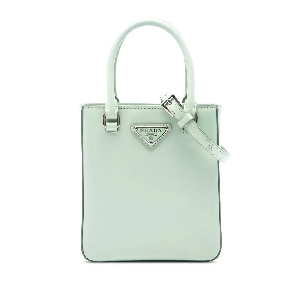 Prada Small Spazzolato Leather Satchel Green Leather Very good - Front View