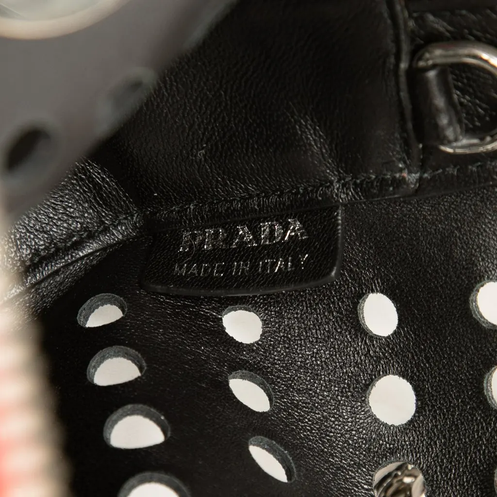 Prada Perforated Leather City Fori Chain Handbag Black Leather Very good - Box View