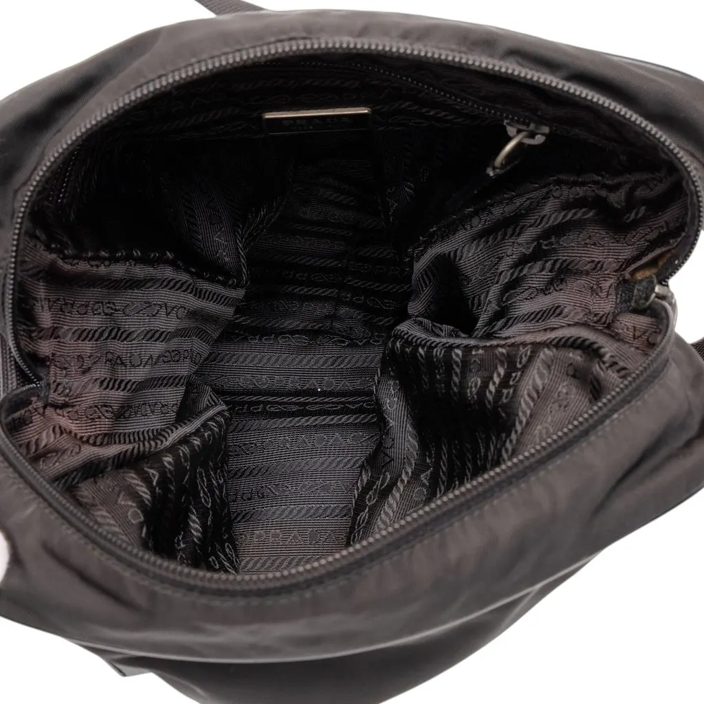Prada Tessuto Zip Top Crossbody Black Polyamide Good - Model View