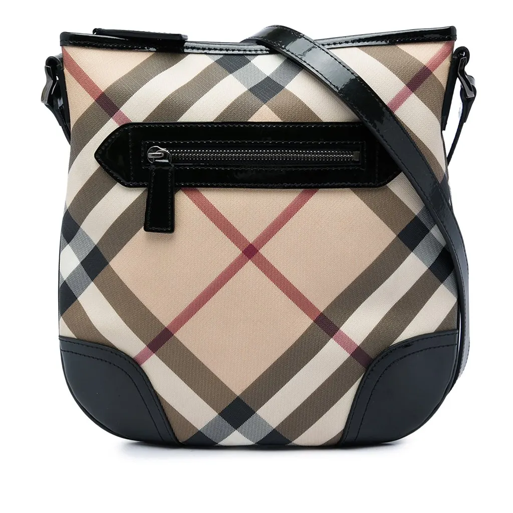 Burberry Supernova Check Coated Canvas Dryden Crossbody Beige Canvas Very good - Front View