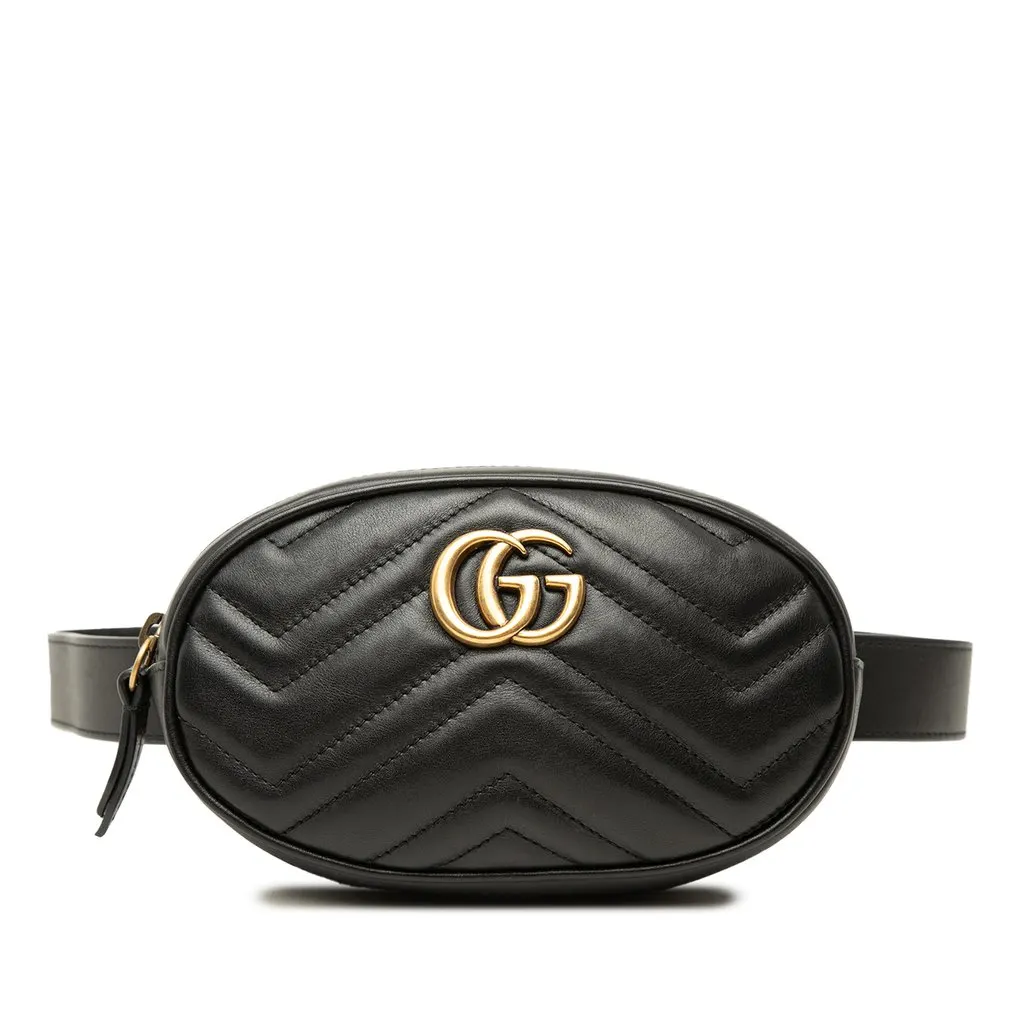 Gucci GG Marmont Matelasse Calfskin Belt Bag Black Leather Very good - Front View