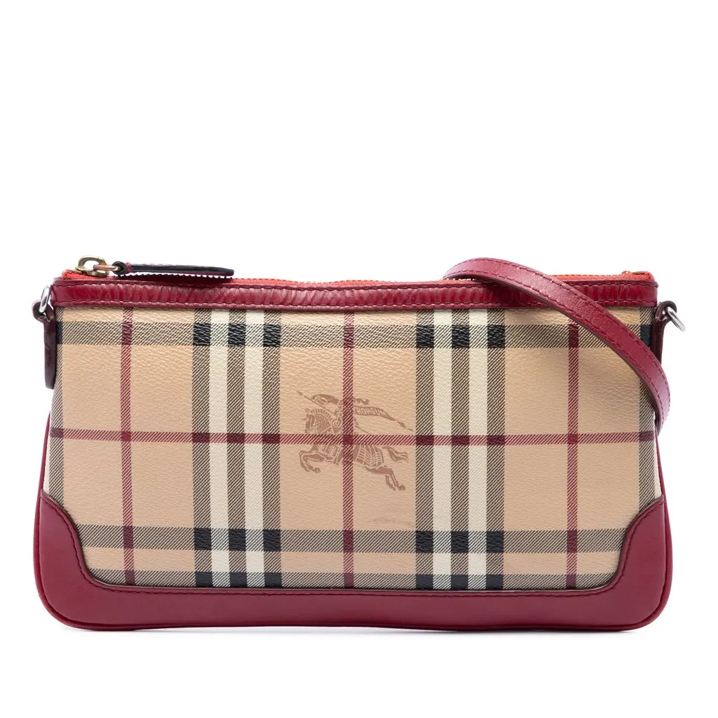Burberry Haymarket Check Coated Canvas Peyton Crossbody Beige Canvas Very good - Front View