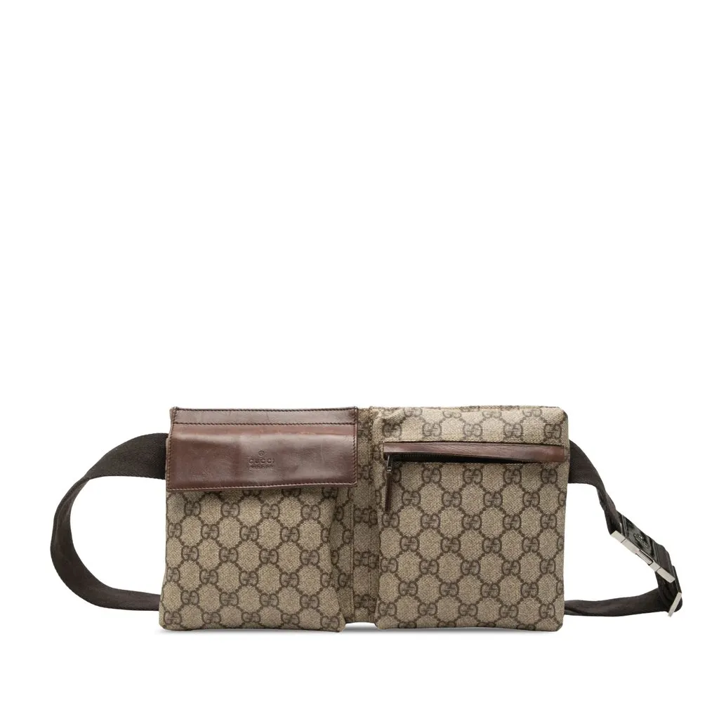 Gucci GG Supreme Double Pocket Belt Bag Beige Canvas Very good - Front View