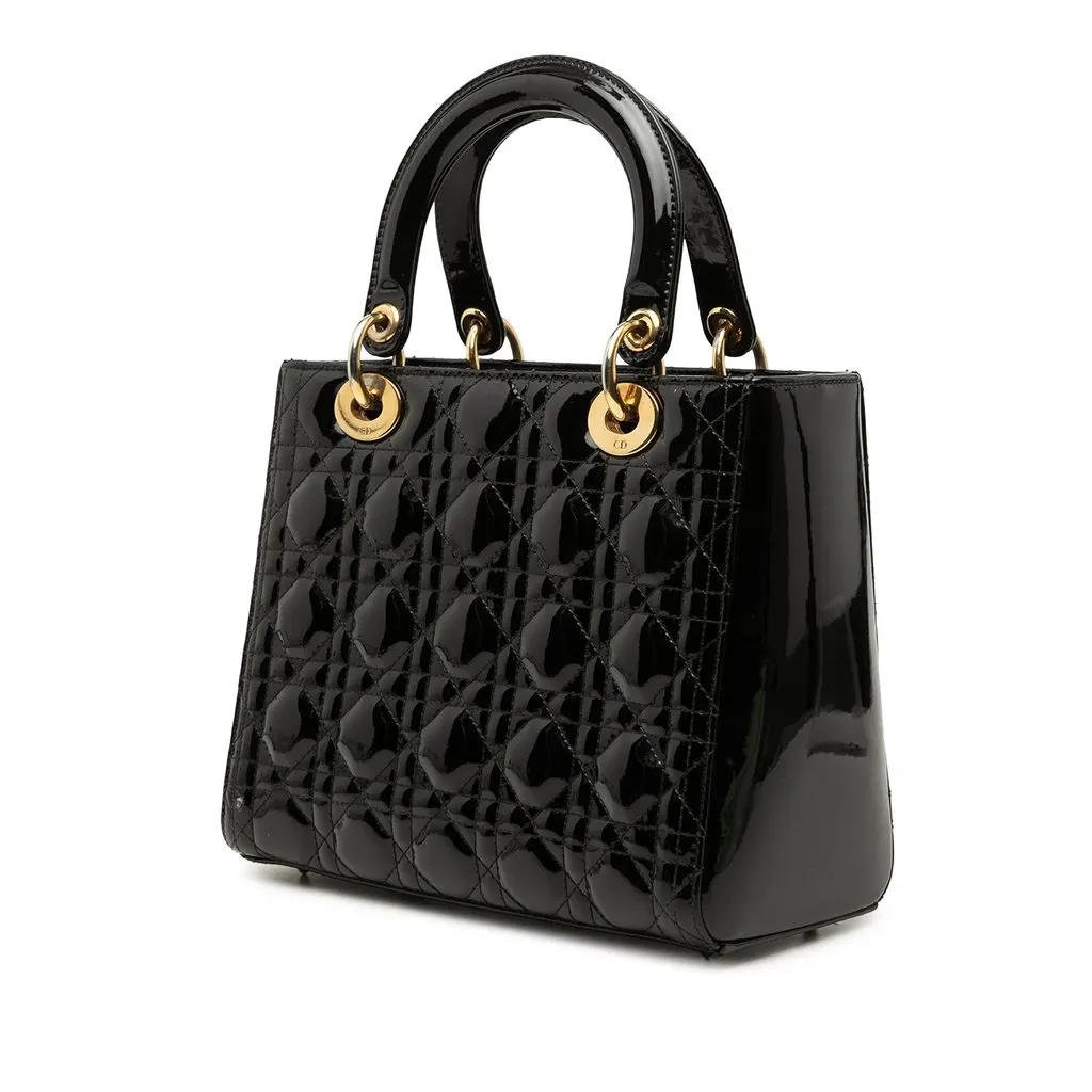 Dior Medium Patent Cannage Lady Dior Black Leather Very good - Back View