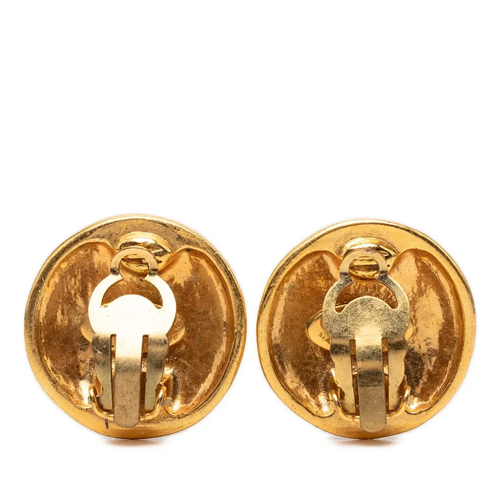 Chanel CC Gold Plated Round Clip On Earrings Gold Metal Very good - Back View
