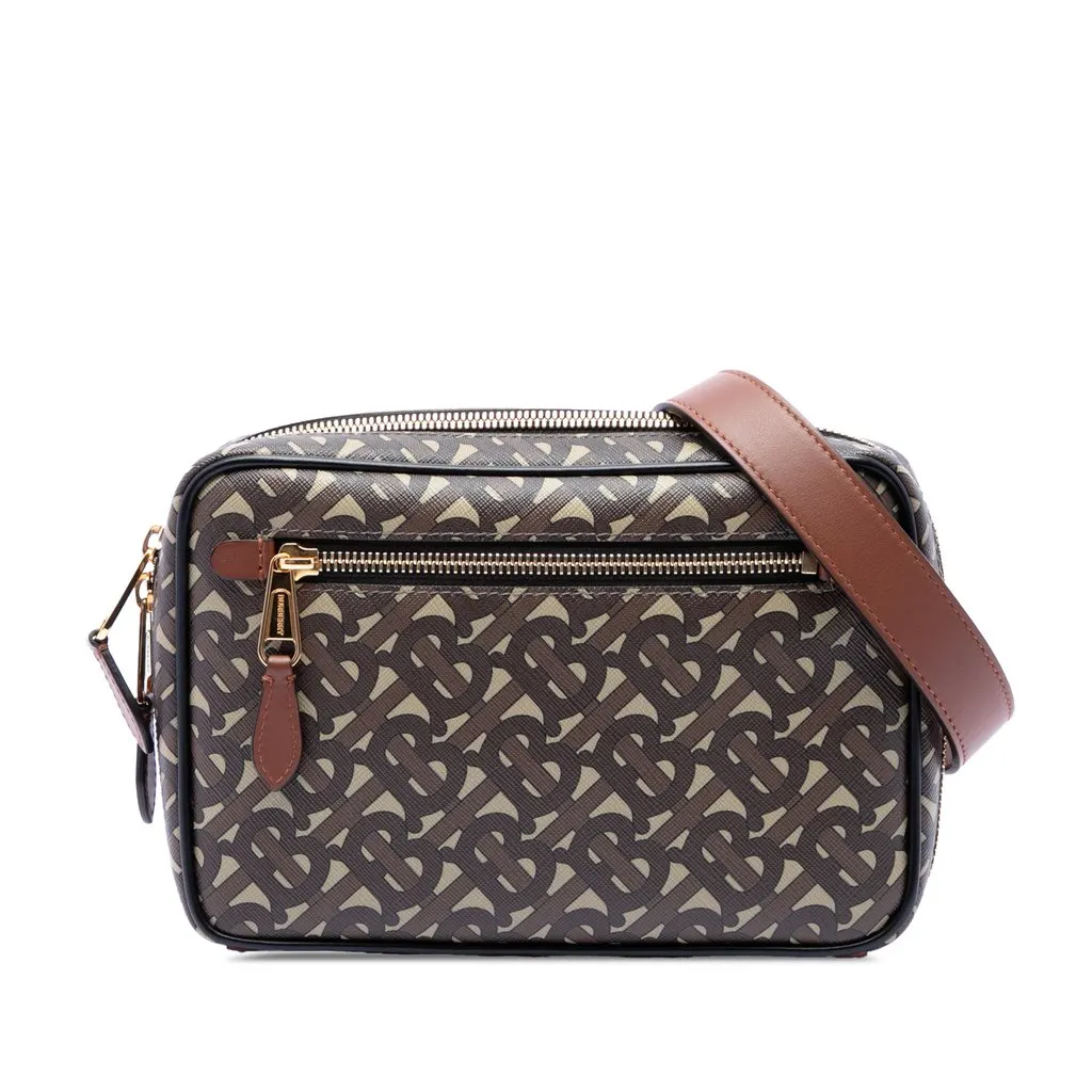 Burberry TB Monogram E-Canvas Camera Bag Brown Very good - Front View