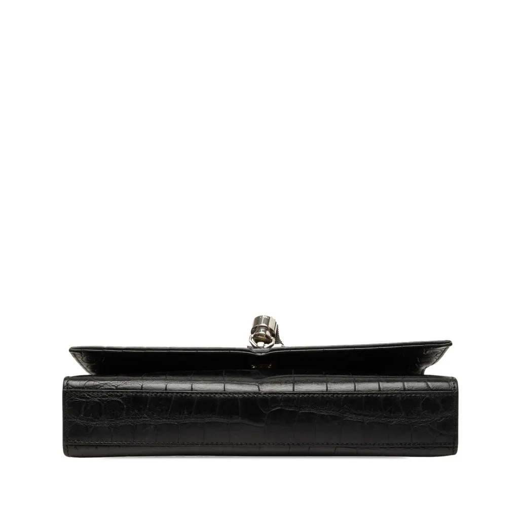 Saint Laurent Medium Croc Embossed Leather Monogram Kate Tassel Crossbody Black Leather Good - Inside View