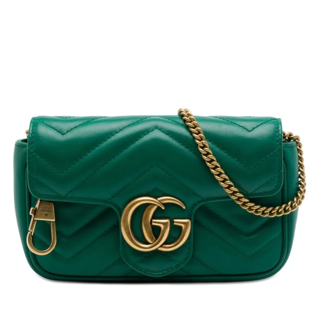 Gucci Mini GG Marmont Matelasse Calfskin Flap Crossbody Green Leather Very good - Front View
