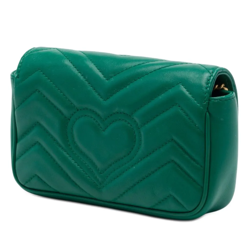 Gucci Mini GG Marmont Matelasse Calfskin Flap Crossbody Green Leather Very good - Back View
