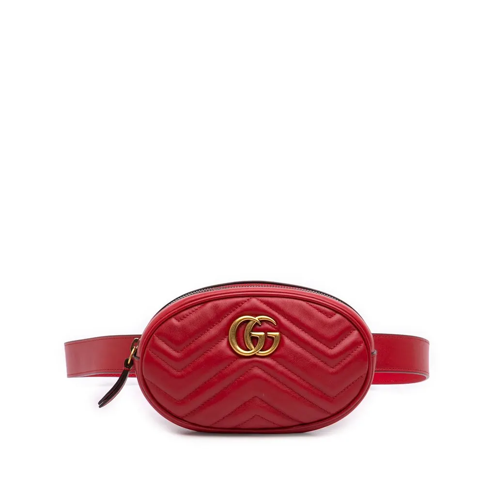 Gucci GG Marmont Matelasse Calfskin Belt Bag Red Leather Very good - Front View
