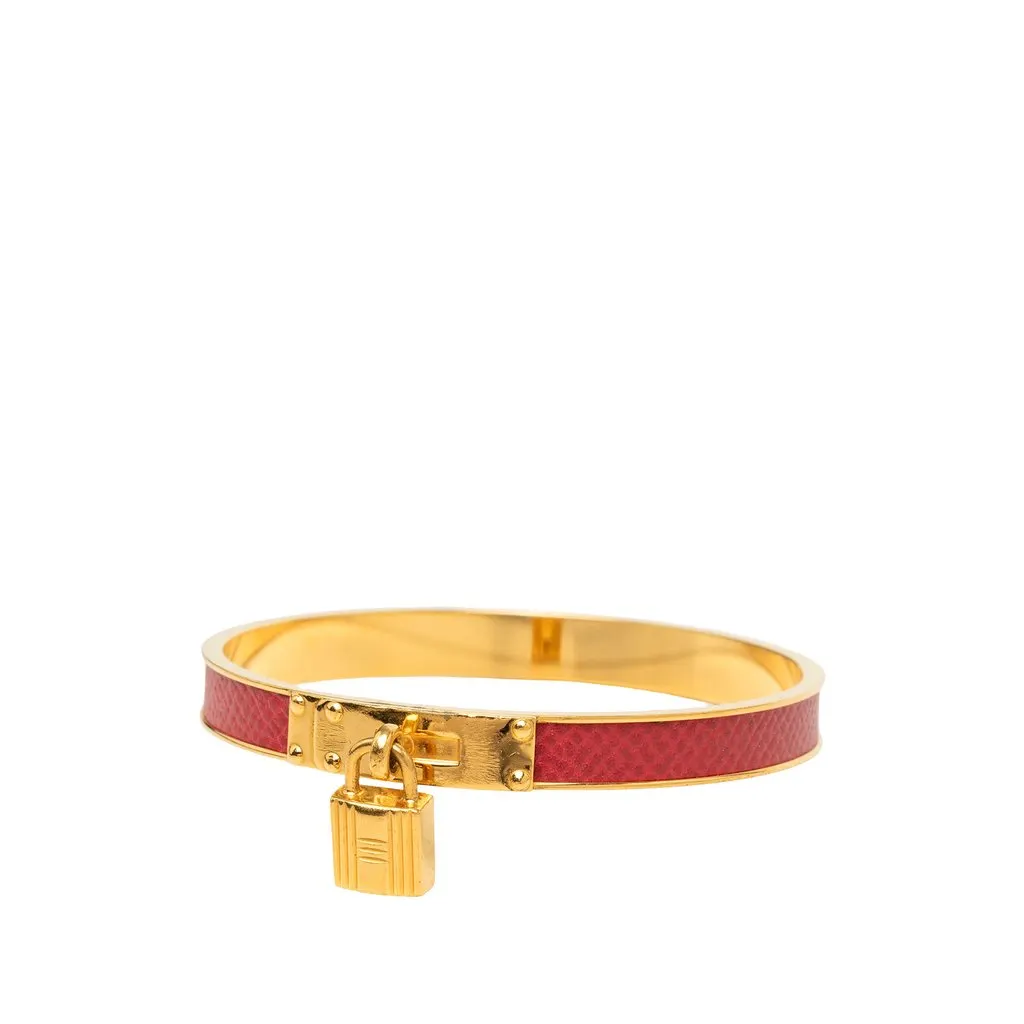 Hermès Gold Plated Courchevel Kelly Cadena Lock Bangle Bracelet Red Leather Very good - Back View