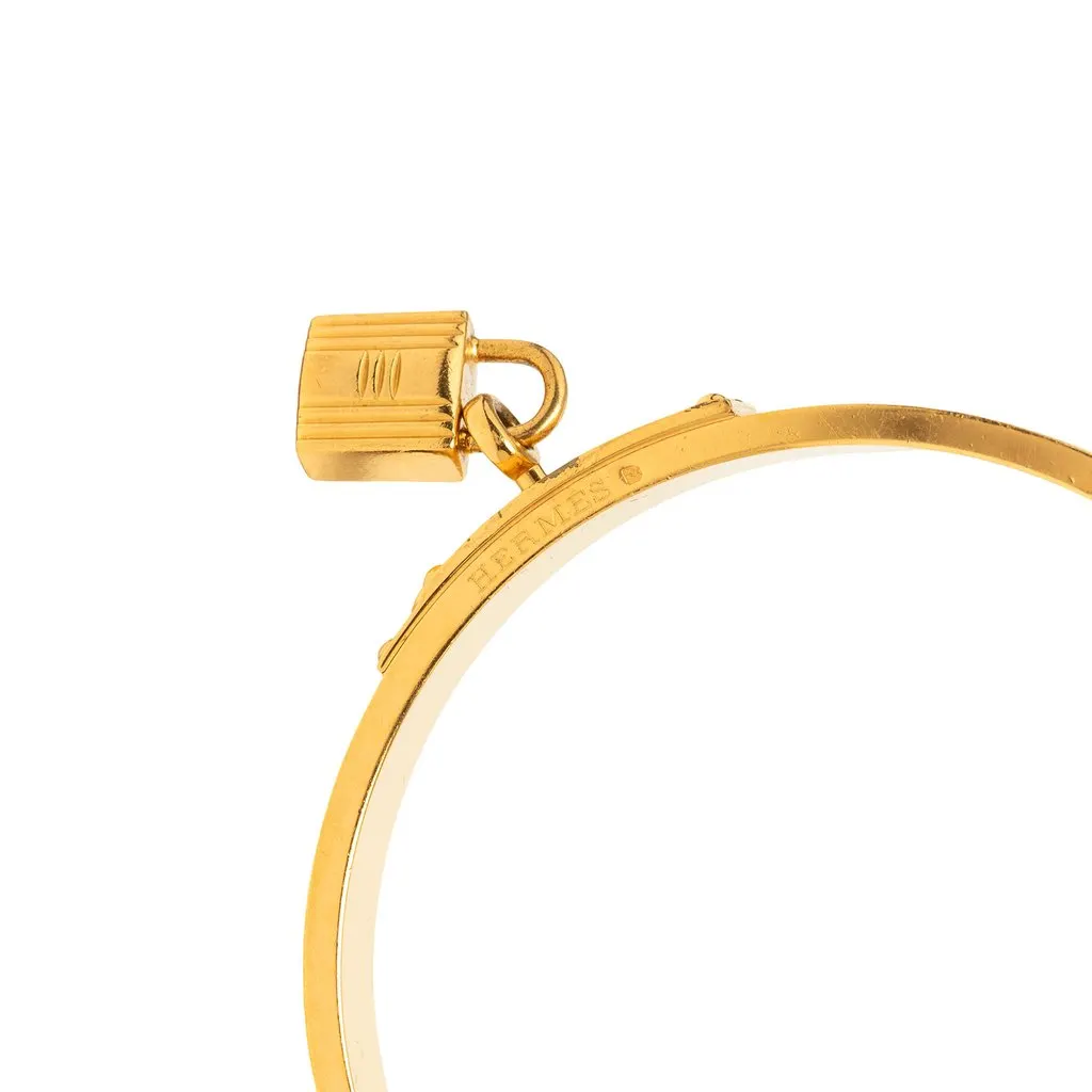 Hermès Gold Plated Courchevel Kelly Cadena Lock Bangle Bracelet Red Leather Very good - Box View