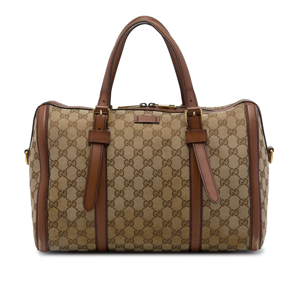 Gucci Medium GG Canvas Lady Web Boston Bag Beige Canvas Very good - Front View
