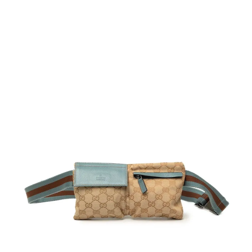Gucci GG Canvas Web Double Pocket Belt Bag Beige Very good - Front View