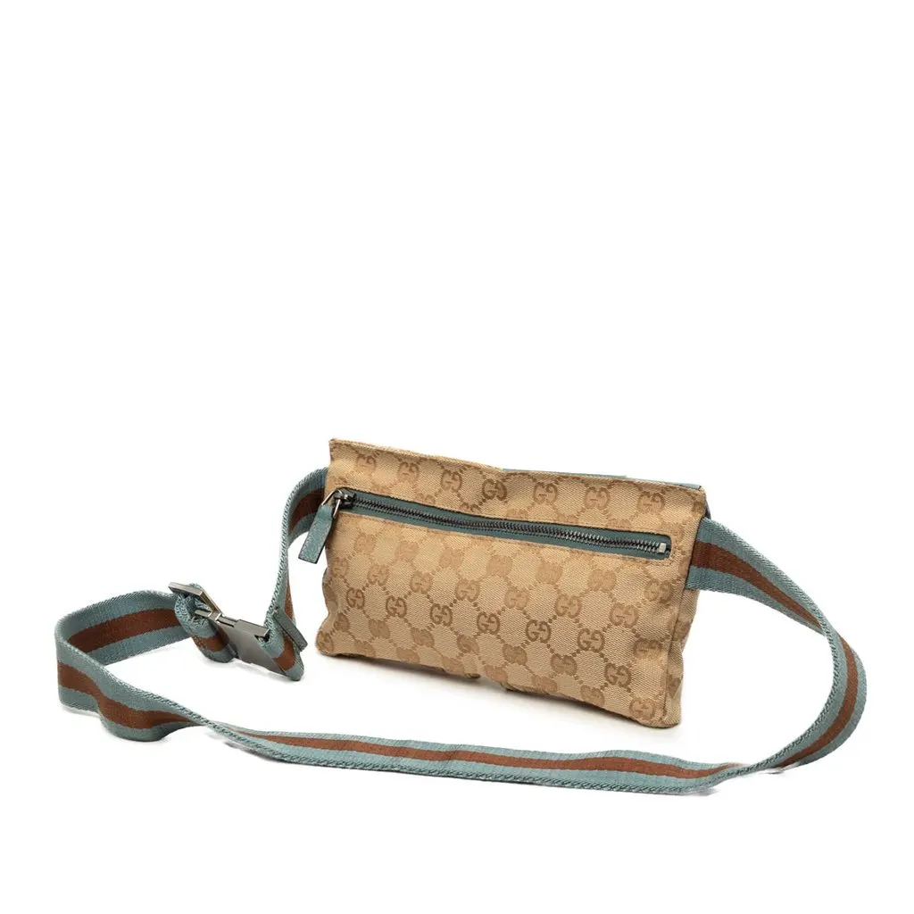 Gucci GG Canvas Web Double Pocket Belt Bag Beige Very good - Back View