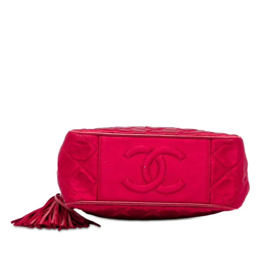 Chanel CC Quilted Satin Tassel Chain Shoulder Bag Red Very good - Inside View