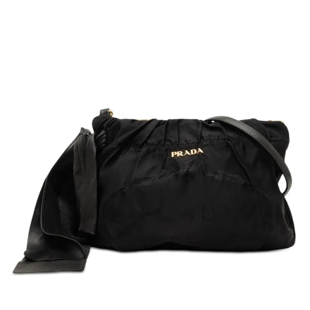 Prada Tessuto Canapa Logo Bow Crossbody Black Very good - Front View