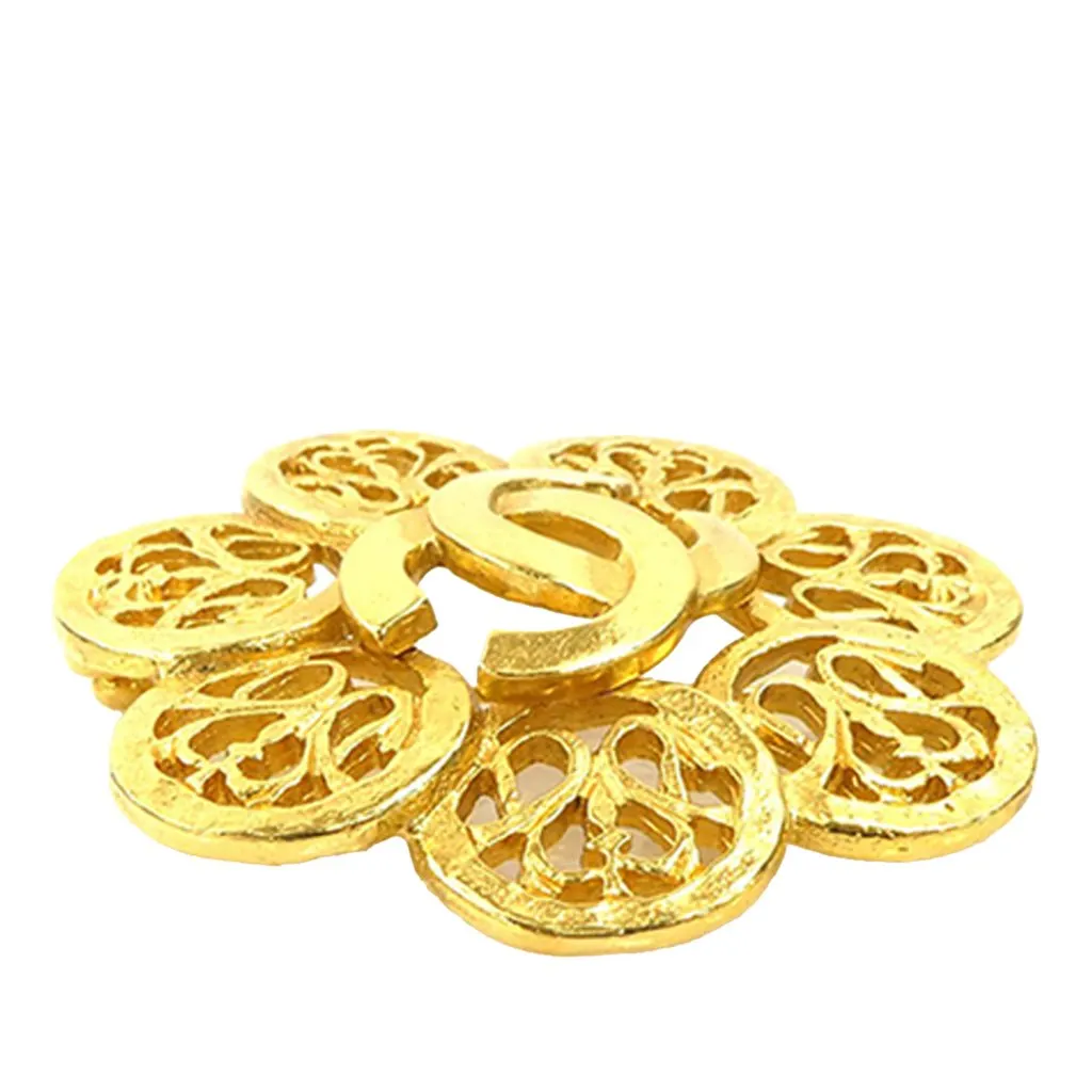 Chanel CC Gold Plated Flower Brooch Gold Metal Very good - Back View