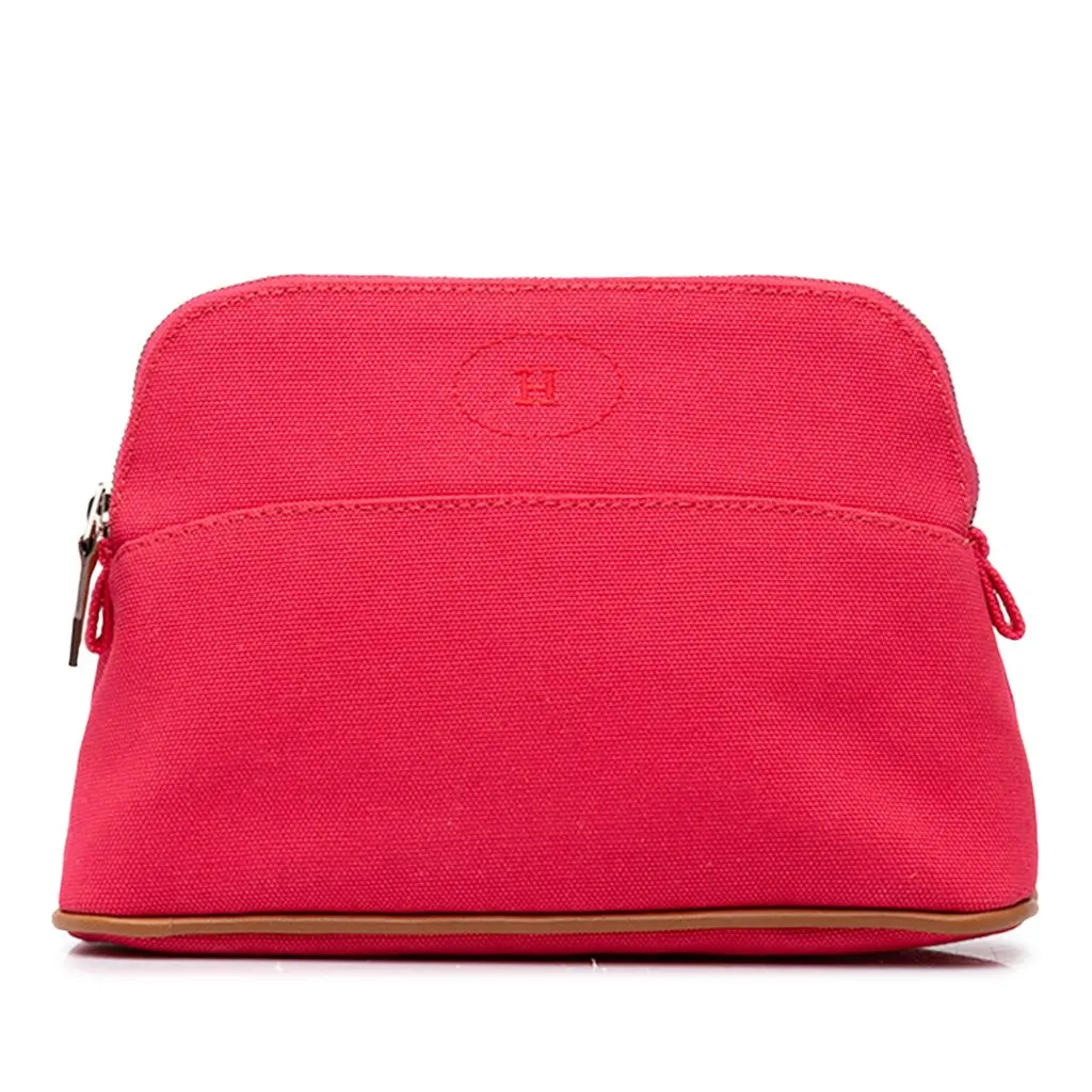 Hermès Toile Bolide Trousse De Voyage Pouch PM Pink Cotton Very good - Front View