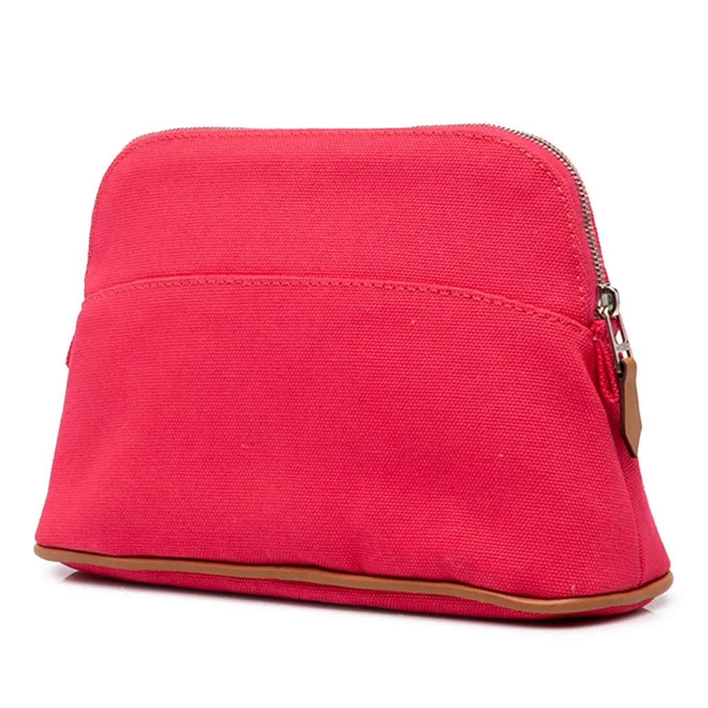 Hermès Toile Bolide Trousse De Voyage Pouch PM Pink Cotton Very good - Back View