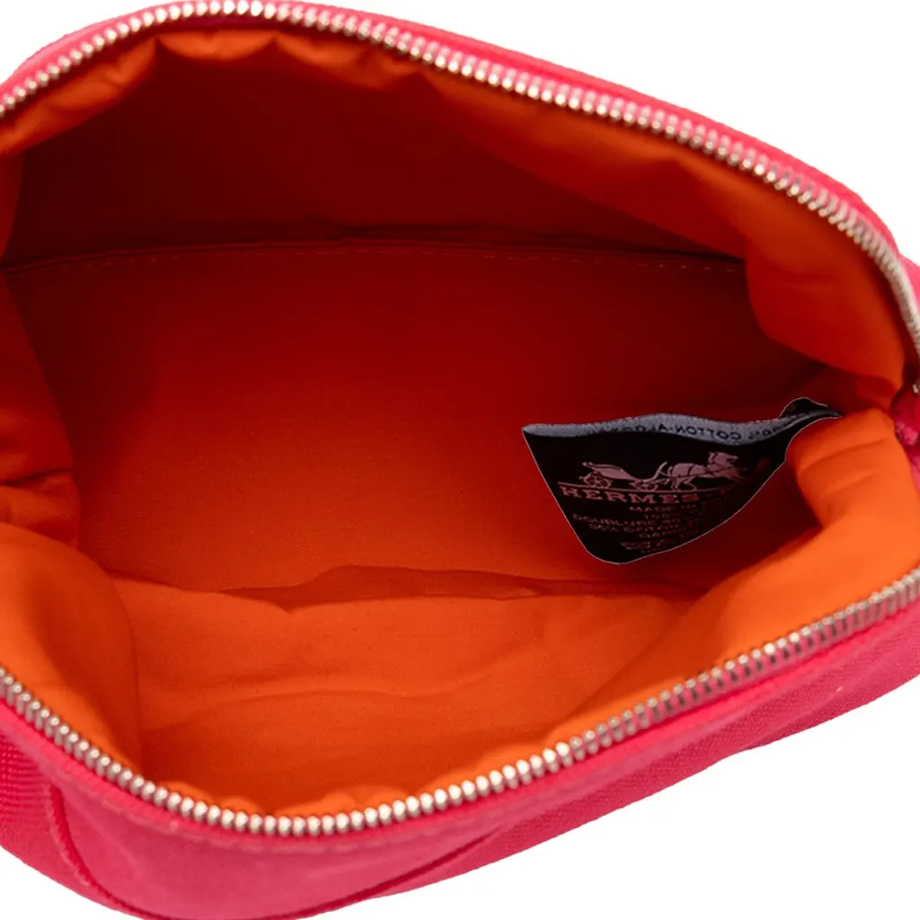 Hermès Toile Bolide Trousse De Voyage Pouch PM Pink Cotton Very good - Model View