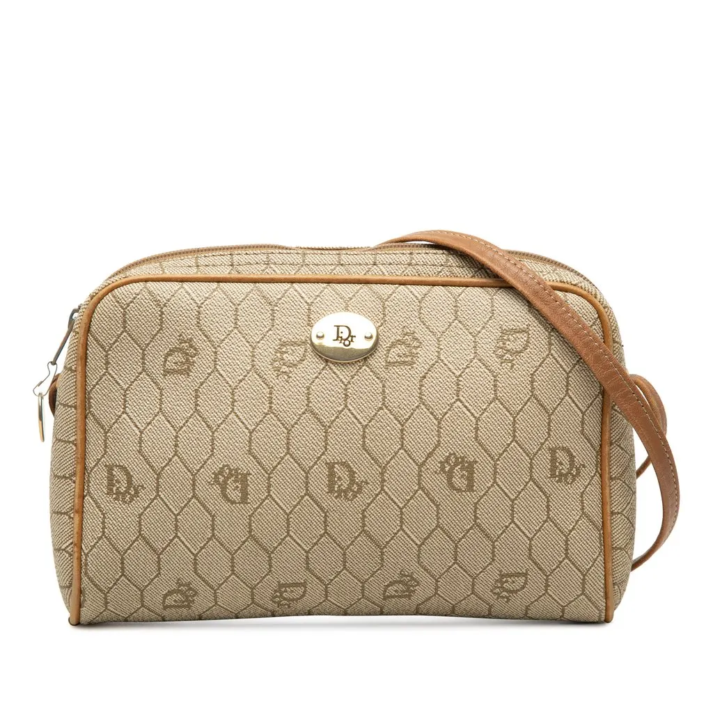 Dior Honeycomb Coated Canvas Crossbody Beige Canvas Good - Front View