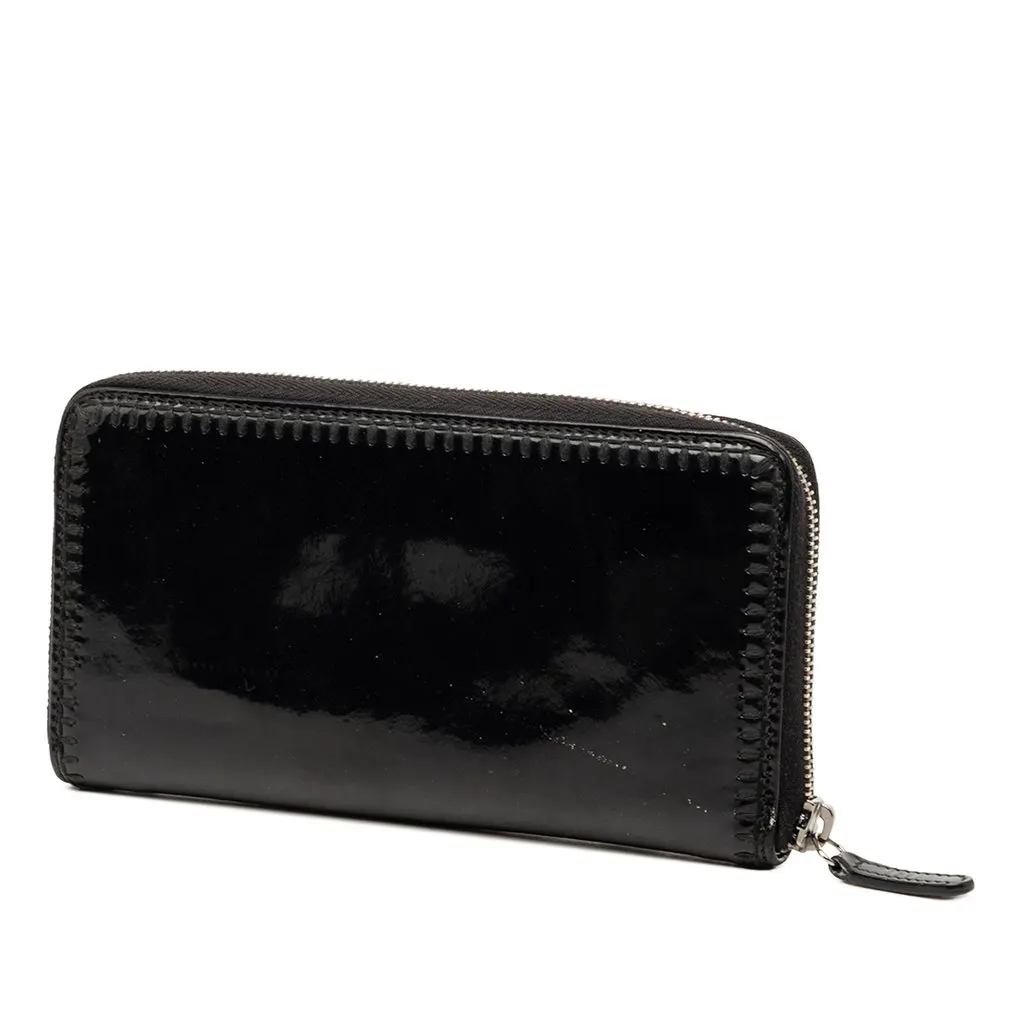Chanel CC Patent Stitched Long Wallet Black Leather Very good - Back View