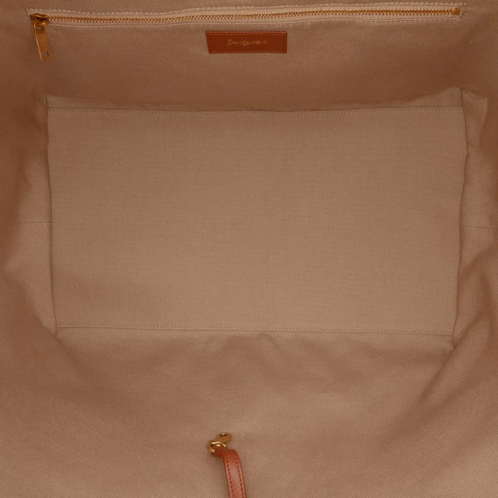 Saint Laurent Leather Trimmed Canvas Y Tote Brown Very good - Model View