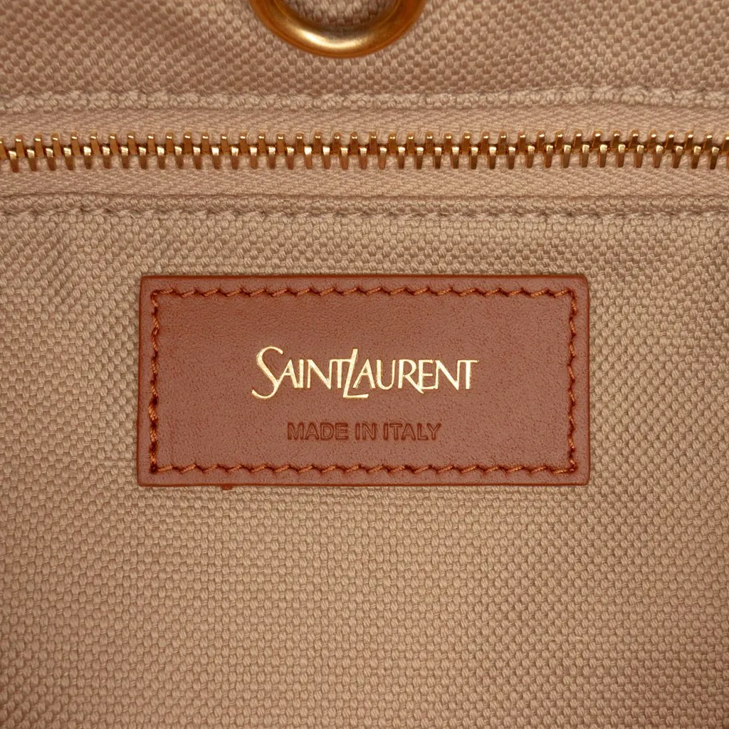 Saint Laurent Leather Trimmed Canvas Y Tote Brown Very good - Box View