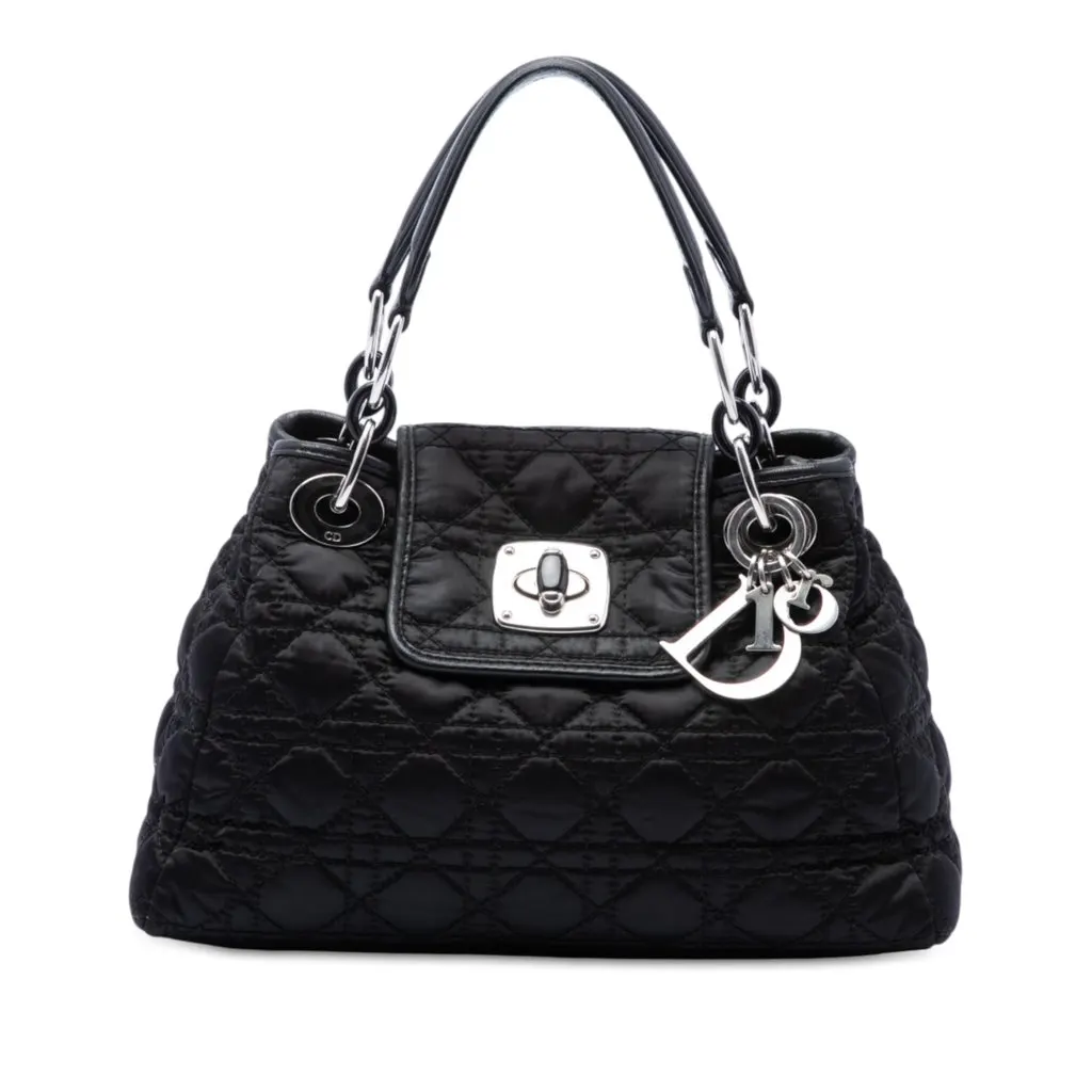 Dior Nylon Cannage Charming Lock Handbag Black Polyamide Very good - Front View