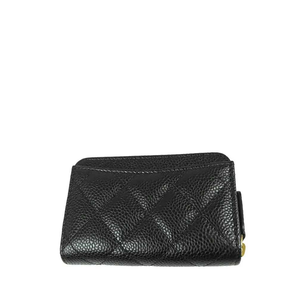 Chanel CC Quilted Caviar Zip Around Coin Purse Black Leather Very good - Back View
