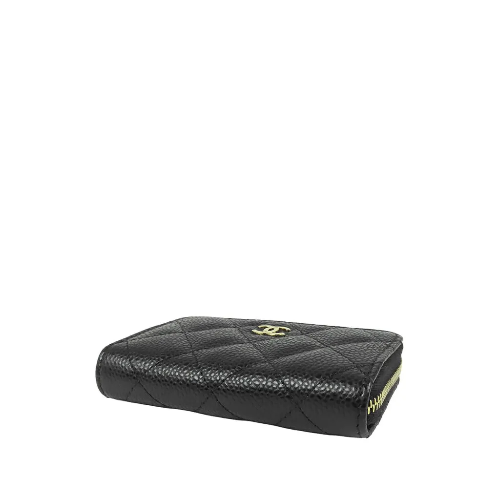 Chanel CC Quilted Caviar Zip Around Coin Purse Black Leather Very good - Inside View
