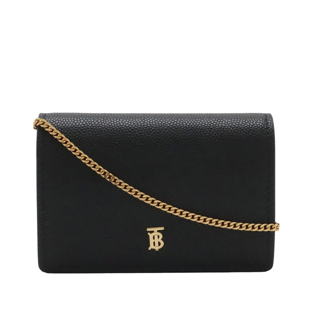 Burberry Grained Calfskin TB Jessie Card Case on Chain Black Leather Very good - Front View