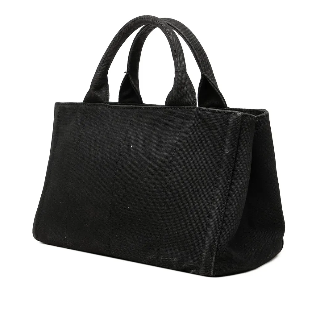 Prada Canvas Canapa Studded Handbag Black Canvas Very good - Back View