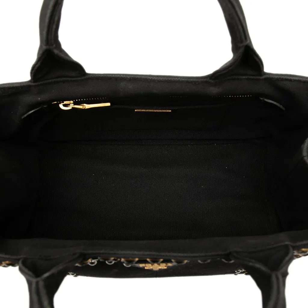 Prada Canvas Canapa Studded Handbag Black Canvas Very good - Model View