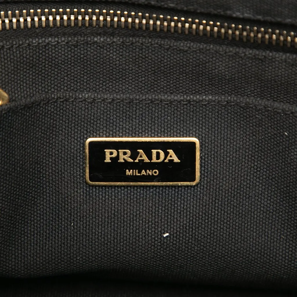 Prada Canvas Canapa Studded Handbag Black Canvas Very good - Box View