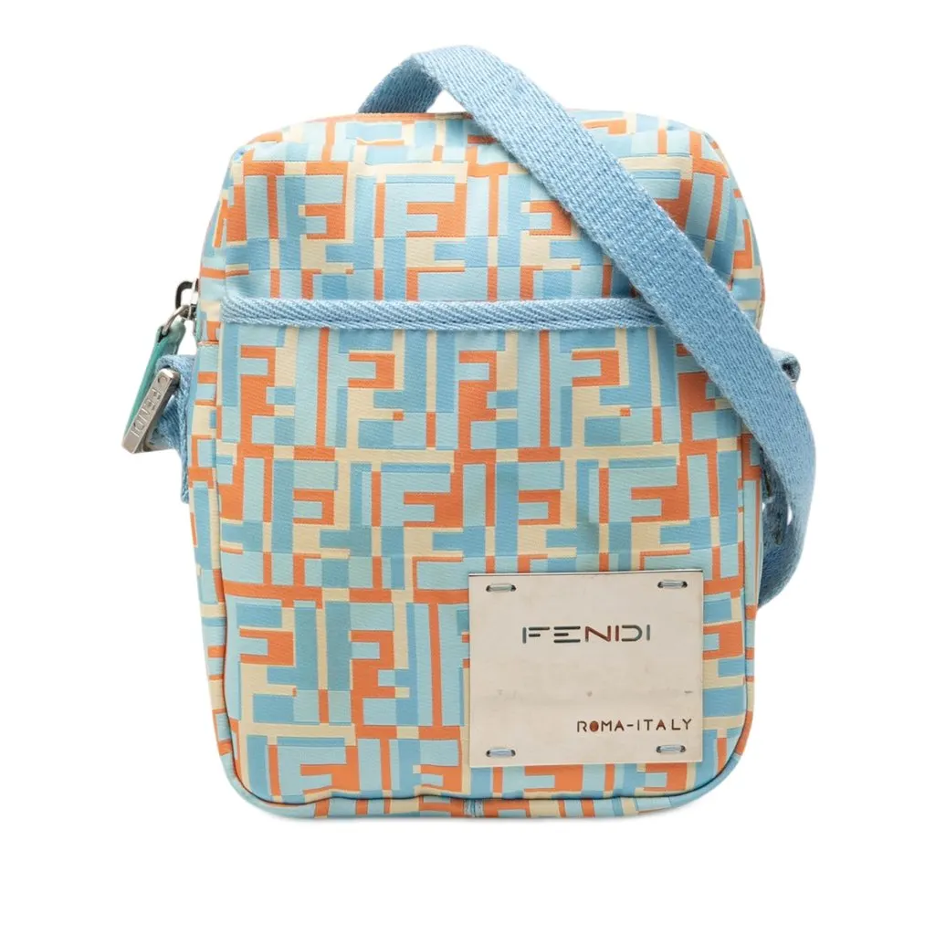 Fendi Zucca Nylon Messenger Bag Blue Very good - Front View