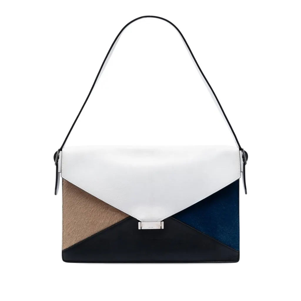 Celine Multicolor Leather and Pony Hair Diamond Shoulder Bag White Leather Very good - Front View
