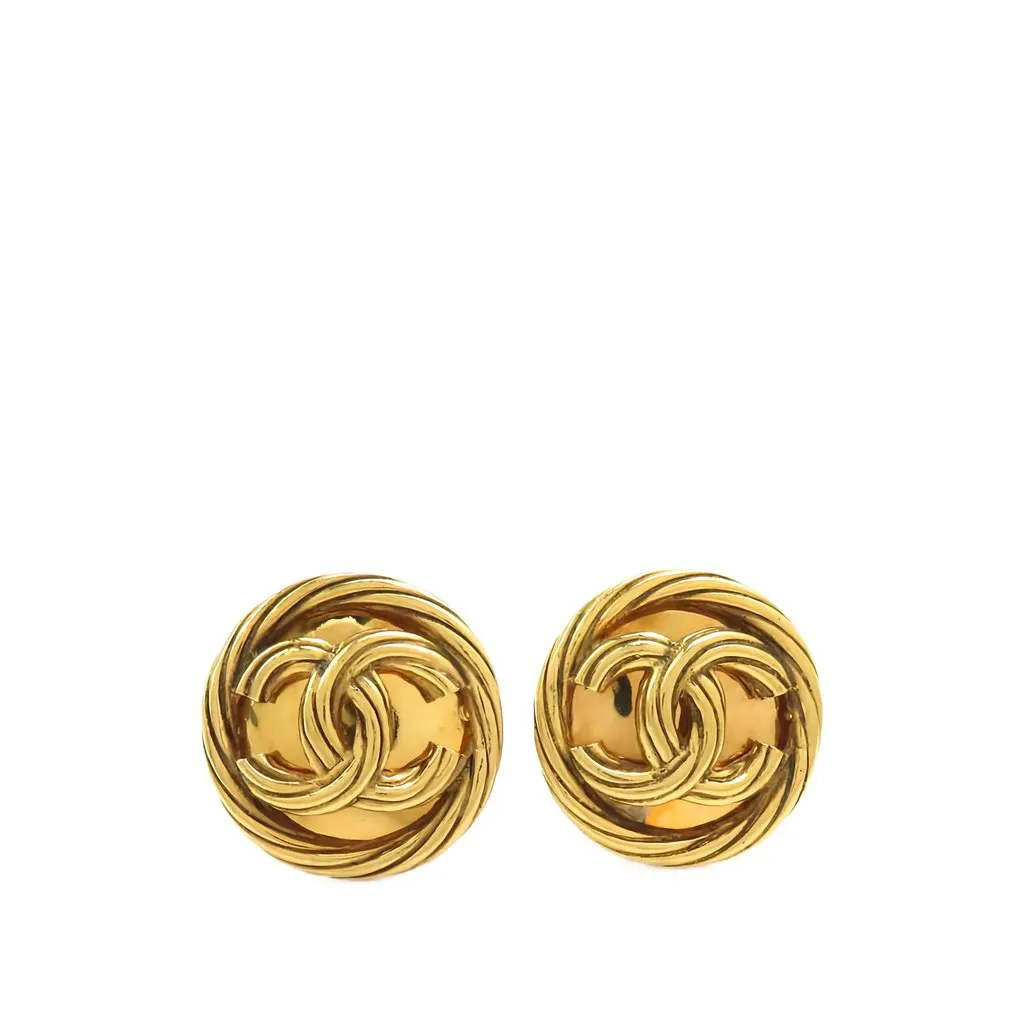 Chanel CC Gold Plated Twisted Round Clip on Earrings Gold Metal Very good - Front View