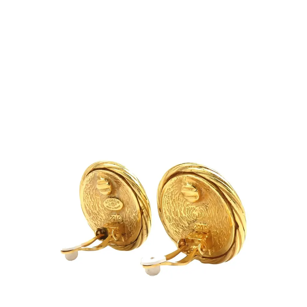 Chanel CC Gold Plated Twisted Round Clip on Earrings Gold Metal Very good - Back View