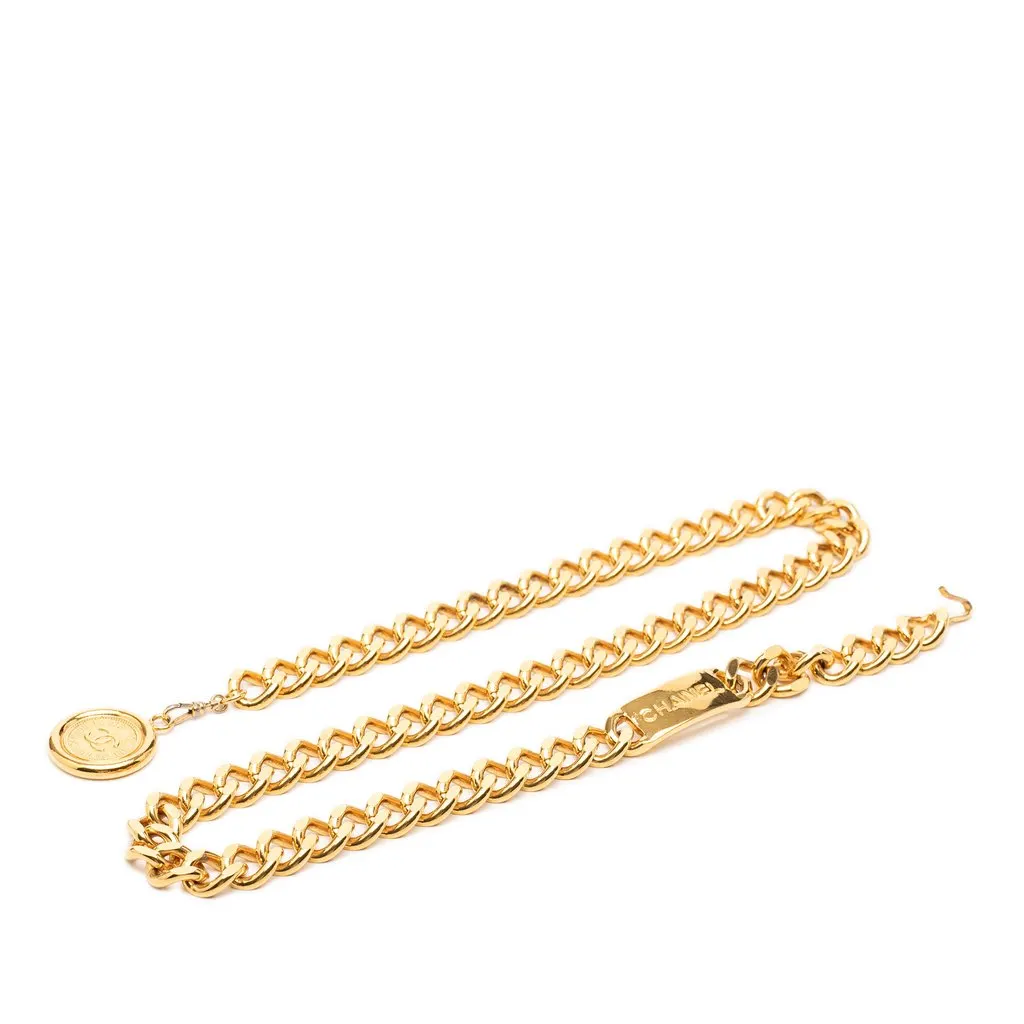 Chanel Gold Plated CC Medallion Chain Link Belt Gold Metal Very good - Front View